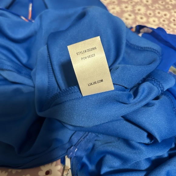 NEW Lulu’s Royal Blue Floral Print Lace-Up Skater Dress Women’s Size Small - Picture 9 of 9